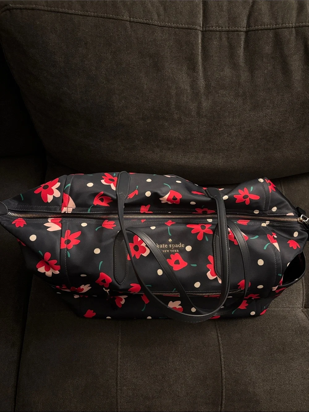 kate spade navy floral polka dot weekender tote